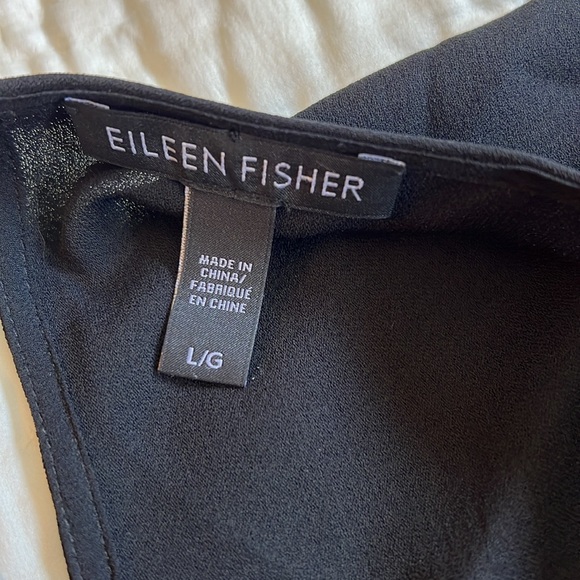 Eileen Fisher Silk georgette Crepe Dropped Waist Tapered Hem Black Dress - Picture 6 of 9